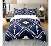 Coton Ethnique Bohême Parure de Lit 240 x 260,Western Bohême Aztèque Housse de Couette,Ethnique Tribal Arrow Literie Set,Vintage Exotique Microfibre Couvre Lit Bleu Blanc Noir Décor de Chambre