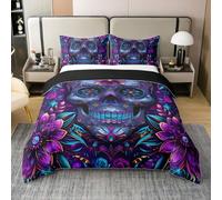 Coton Halloween Squelette Housse de Couette 240 x 260 Ghost Manbattloro Parure de Lit Bohème Mort Squelette Literie Set Gothique Bohème Fleurs Literie Halloween Horreur Thème Couvre Lit Adultes