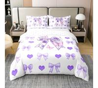 Coton Housse de Couette 200x200 Enfant Nœud Violet Parure de Lit Papillon Floral Boho Sets de Housses Cœur d'Amour Saint-Valentin Nœud Style Princesse RêveurDécor de Chambre Esthétique Kawaii