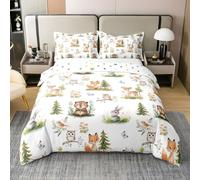 Coton Housse de Couette 220x240 Animal de Zoo Parure de Lit,Renard de Lapin de Dessin Animé Couvre Lit Enfants Garçons Filles,Mignonne Hibouille de Giraffe Literie Sets,Ferme 2 Taies d'oreiller