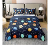 Coton Housse de Couette 240 x 260 Couleuré Planète Du Système Solaire | Parure de Lit Espace Constellation Sets de Housses de Couettes Étoile Impression L'Obscurité Ciel Nocturne Galaxie Couvre Lit