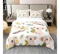 Coton Kawaii Koala Literie Set 220x240,Brindilles Feuilles Housse de Couette Ensemble Enfants Garçon Fille Chambre Décor,Mignon Dessin Animé Koala Parure de Lit,Belle Faune Sauvage Couvre Lit
