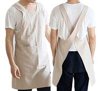 Coton Lin Tablier Dos Croisé Avec Poches Pour Homme Style Coréen Japonais Smock Pour La Cuisine Cuisson Cuisson Jardinage Peinture,Kaki
