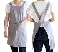 Coton Lin Tablier Dos Croisé Avec Poches Pour Homme Style Coréen Japonais Smock Pour La Cuisine Cuisson Cuisson Jardinage Peinture,Gris