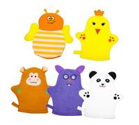 Coton Moufles de Bain Dessin Animé, Lot de 5 Pièces, Garçon Fille | Mousse Riche et Nettoyage Doux, pour Bain à Domicile, Usage Salle de Bain, Forme Animale et Fruit Plusieurs styles