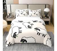 Coton Mouton Mignon Housse de Couette 200x200,Couvre Lit de Mouton Amusant,Couvre Lit pour Animaux de Bande Dessinée,Animaux de La Ferme Parure de Lit,Décor de Chambre pour Amoureux des Moutons