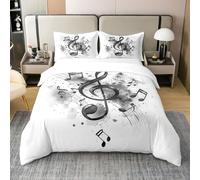 Coton Notes Housse de Couette 220x240,Musique Parure de Lit,Encre Polka Dot Classic Country Music Thème Literie Set,Modern Minimaliste Esthétique Musique Bois Bar Concerto Lit Set