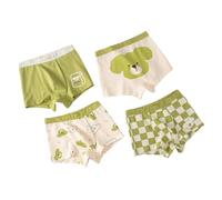 Coton Peigné Garçons Sous-vêtements Respirant Pur Coton Dessin animé Angle Plat Sous-vêtements Bébé Quatre Coins Pantalons 4 Pièces Ensemble de Culottes Garçons 140, vert, 1-2 ans