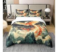 Coton Phoenix Couvre Lit 220x240,Oiseaux Orientaux Chinois Wildlife Literie Set,Mystérieux Phoenix Parure de Lit,Soleil Galactique Étoile Ciel Étoilé Housse de Couette Respirant