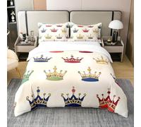 Coton Princesse 240 x 260 Enfants Housse de Couette Garçons Filles Cartoon Couronne Housse de Couette Coloré Couronne Literie Set Kawaii Mignon Motif Zip Couvre Lit,Doux et Chaud