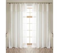 COTON PUR Lot de 2 voilages Ajustables + 8 Anneaux Pince 140 x 270 cm Effet Bouclette Elda Le Fil d'Ariane (Ivoire)