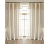 COTON PUR Lot de 2 voilages Ajustables + 8 Anneaux Pince 140 x 270 cm Effet Bouclette Elda Le Fil d'Ariane (Sable)
