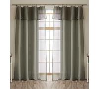 COTON PUR Lot de 2 voilages Ajustables + 8 Anneaux Pince 140 x 270 cm Effet Bouclette Elda Le Fil d'Ariane (Kaki)