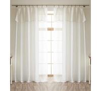 COTON PUR Lot de 2 voilages Ajustables + 8 Anneaux Pince 140 x 270 cm Effet Maille Freya Le Fil d'Ariane (Ivoire)