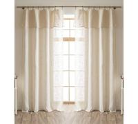 COTON PUR Lot de 2 voilages Ajustables + 8 Anneaux Pince 140 x 270 cm Polyester Effet Lin Nia Le Fil d'Ariane (Sable)