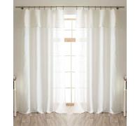 COTON PUR Lot de 2 voilages Ajustables + 8 Anneaux Pince 140 x 270 cm Polyester Effet Lin Nia Le Fil d'Ariane (Ivoire)