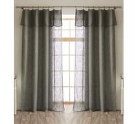COTON PUR Lot de 2 voilages Ajustables + 8 Anneaux Pince 140 x 270 cm Polyester Effet Lin Nia Le Fil d'Ariane (Kaki)