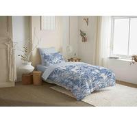 COTON PUR Pack Complet Housse de Couette réversible Vanessa 4 pièces pour lit 90 x 190 (Adama Azur)