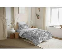 COTON PUR Pack Complet Housse de Couette réversible Vanessa 4 pièces pour lit 90 x 190 (Adama Perle)
