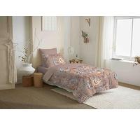 COTON PUR Pack Complet Housse de Couette réversible Vanessa 4 pièces pour lit 90 x 190 (Bergame Nude)