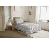 COTON PUR Pack Complet Housse de Couette réversible Vanessa 4 pièces pour lit 90 x 190 (Fira Naturel)