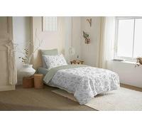 COTON PUR Pack Complet Housse de Couette réversible Vanessa 4 pièces pour lit 90 x 190 (Louise Romarin)