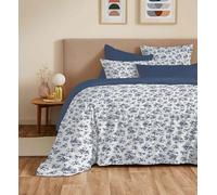 COTON PUR Pack Complet Housse de Couette réversible Vanessa 6 pièces pour lit 160 x 200 (Eloise Bleu)