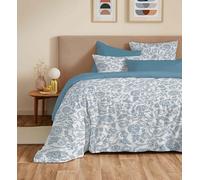 COTON PUR Pack Complet Housse de Couette réversible Vanessa 6 pièces pour lit 160 x 200 (Salma Bleu)