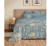 COTON PUR Pack Complet Housse de Couette réversible Vanessa 6 pièces pour lit 180 x 200 King Size (Bergame Turquoise)