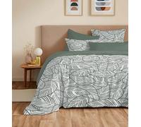 COTON PUR Pack Complet Housse de Couette réversible Vanessa 6 pièces pour lit 180 x 200 King Size (Fira Romarin)