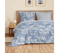 COTON PUR Parure de draps 4 pièces Vanessa pour lit 140 x 190 cm (Adama Azur)