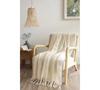 COTON PUR Plaid 130 x 170 cm Polyester Tricot uni Effet Mohair Melia Le Fil d'Ariane (Ivoire)