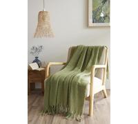 COTON PUR Plaid 130 x 170 cm Polyester Tricot uni Effet Mohair Melia Le Fil d'Ariane (Olive)
