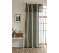 COTON PUR Voilage Ajustable + 8 Anneaux Pince 140 x 270 cm Effet Bouclette Elda Le Fil d'Ariane (Kaki)