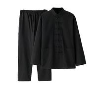 Coton Pure Tang Suit Men Vestes de vêtements Traditionnelles Chinoises, Arts Martiaux Suit Kung Fu Uniforms Tai Chi Vêtements Zen Meditation Uniforme à Manches longu Black-XL