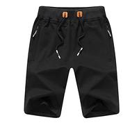 Coton Short Sport Homme Short de Sport Fitness Jogging Taille élastiquée Bermuda Cargo Pas Cher Mode Casual Baggy Drawstring Outdoor Sports Shorts de Plage Détendu en Plein Air avec Poche Zippée