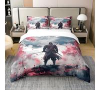 Coton Style Japonais Housse de Couette Samouraï Japonais Parure de Lit 220x240 Rose Sakura Literie Set Fuji Mountain Motif Lit Set Peinture À L'Encre Housse de Couette avec 2 Taies d'oreiller