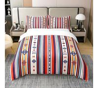 Coton Sud Ouest 220x240 Housse de Couette,Bohème Ethnique Couvre Lit Enfants Adultes,Rétro Couvre Lit Exotique,Géométrique Abstrait Parure de Lit,Rayures Arc en Ciel Ensemble de Literie