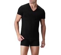 Cotonella Lot de 2 t-shirts pour homme en coton élastique et col en V - T-shirt basique très fin coutures plates pour homme, noir, blanc et coloré, 2 col V noir, XL
