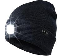 COTOP 4 LED tricoté Chapeau léger Bonnet Chaud Bonnet Hommes et Femmes Trois légèreté Couleur Unie Stretchy & Soft vélo Camping randonnée en Plein air Coiffe Rechargeable (Noir)