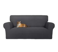 Cotopuro Housse de Canapé 3 Places avec Accoudoirs, Housse canapé en Velours Elastique Anti-Rayures pour Les Chats, Universelle, Super Douce et Confortable Gris Foncé