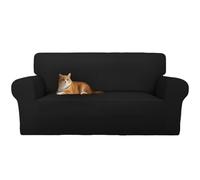 Cotopuro Housse de Canapé 4 Places avec Accoudoirs, Housse canapé en Velours Elastique Anti-Rayures pour Les Chats, Universelle, Super Douce et Confortable Noir