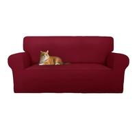 Cotopuro Housse de Canapé 4 Places avec Accoudoirs, Housse canapé en Velours Elastique Anti-Rayures pour Les Chats, Universelle, Super Douce et Confortable Bordeaux