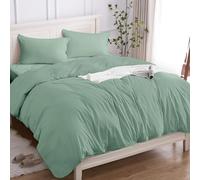 Cotopuro Housse de Couette 100% Coton 1 Personne 155x200 (1 Taies Oreiller 50x80), Parure Lit de Qualité Supérieure en Coton 150GSM,Doux, Respirant, Hypoallergénique - Vert d'eau