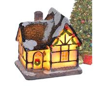 Cottage avec Lumières LED - Scène De Noël Maison De Village Illuminée Maison De Village De Noël Phare Lumineux Résine Ornement De Table avec Lumières LED pour Adultes Décoration De Table