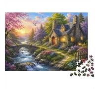 Cottage Bridge River Puzzle, 1000 Pièces Œuvre d'art Adulte Carton Épais | 52x38cm Carton, Exercice Mental, Assemblage Facile, Amateurs De Puzzles, Réduction Du Stress