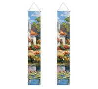 Cottage by the River Lot de 2 bannières de félicitations en polyester à suspendre pour porte d'entrée, cour, cérémonie ou fête, réutilisables et lavables avec tiges et cordes