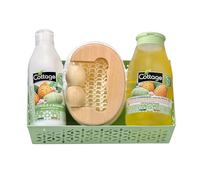 Cottage Coffret Cadeau Huile d'Amande - 1 Gel douche Huile + 1 Lait Corps Hydratant + 1 éponge exfoliante + 1 masseur bois - Fabriqué en France - 97% d'ingrédients d'origine naturelle