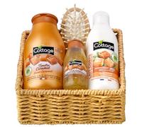 Cottage Coffret Cadeau Tendre Caramel - 1 Gel douche + 1 Douche Gommage + 1 Lait Corps Hydratant + 1 éponge exfoliante - Fabriqué en France