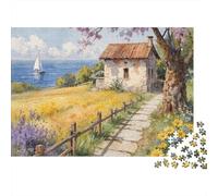 Cottage côté Rue 1000 Pièces Cabane de Chemin côtier Puzzle Adulte Carton Épais Anti-Stress Détente Stimuler l'esprit Facile À Assembler avec Affiche Guide sans Défaut 70x50cm/1000pcs